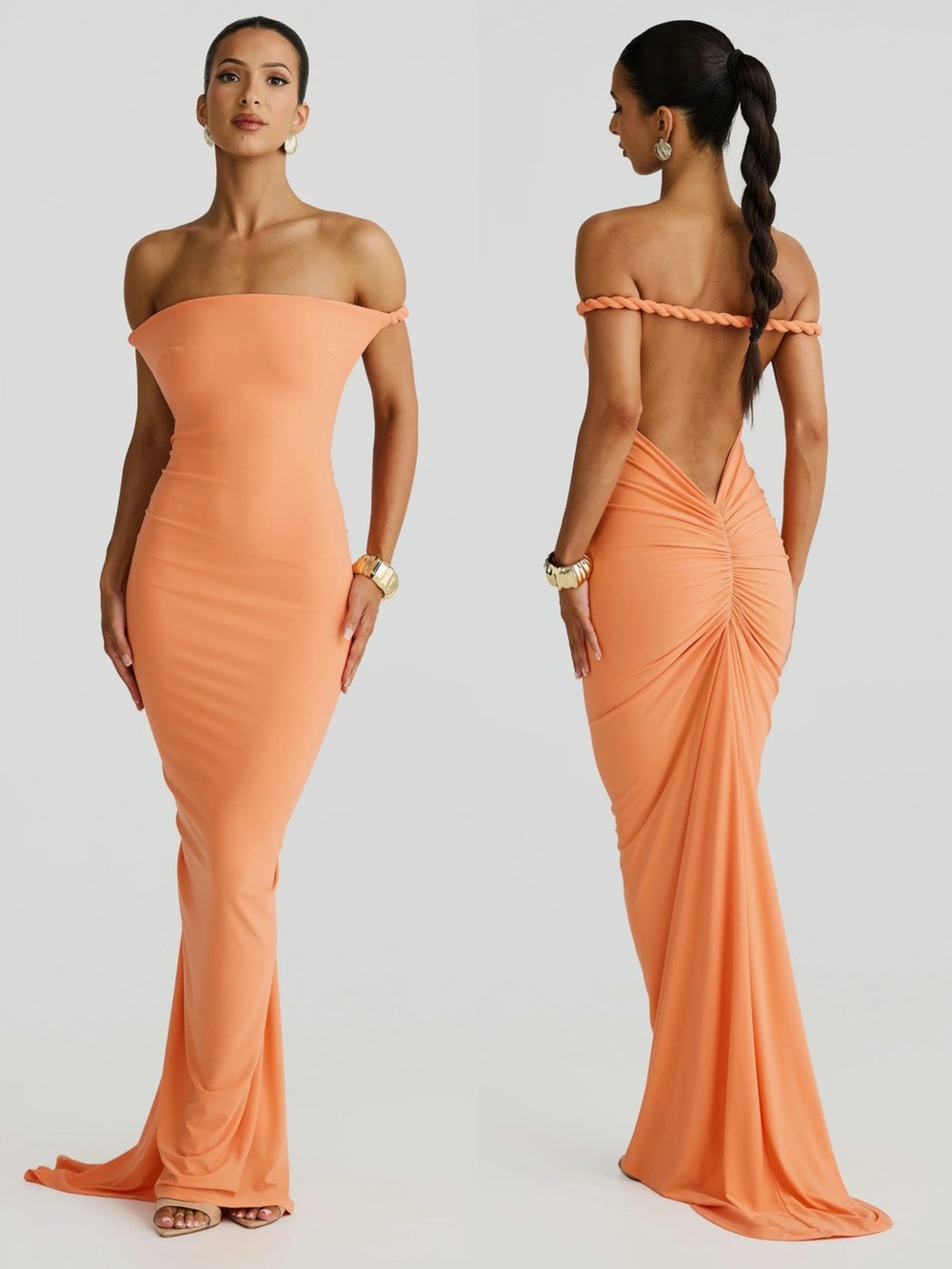 MÉLANI The Label MAIA Multiway Backless Rope Dress / Gown - Papaya,XS S M